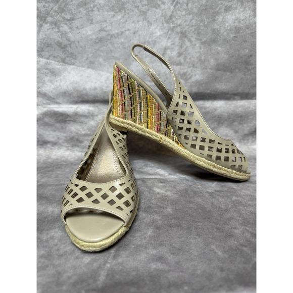 dressbarn Shoes - Womens Slingback Wedge color weaved "Whist" taupe cut out heels  size‎ 8.5 NWD